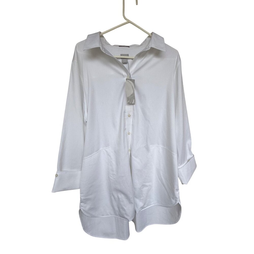 Chicos Womens No-Iron Chic Stretch White Button-Front Tunic Shirt 3.5 US Size 16